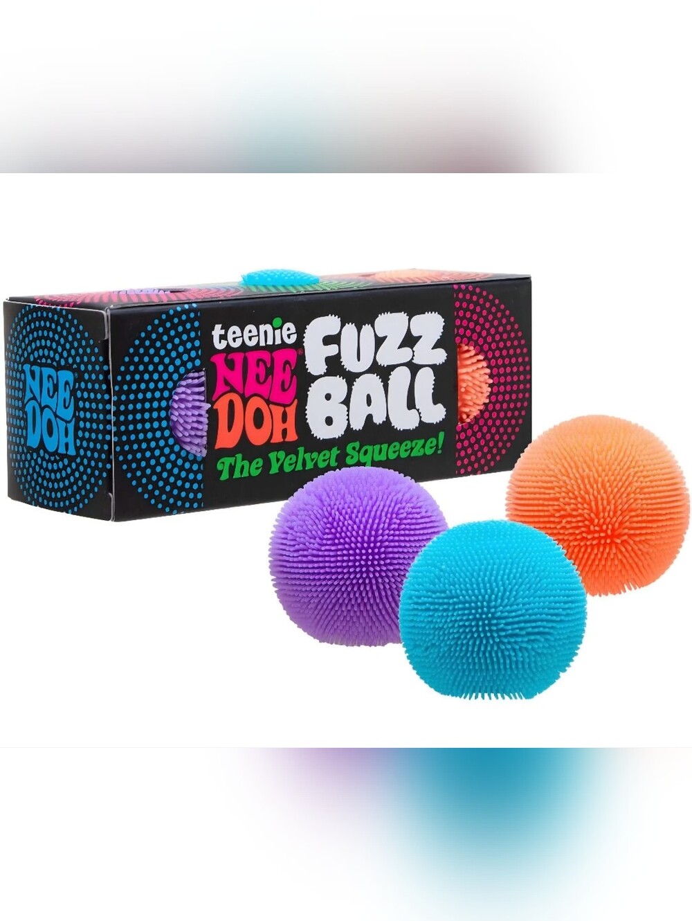 3 Pack Needoh Teenie Fuzz ball Velvet Squeeze Toy Green Blue Purple Mini Squish